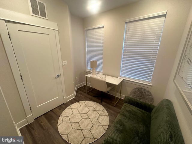 interior space with dark hardwood / wood-style floors