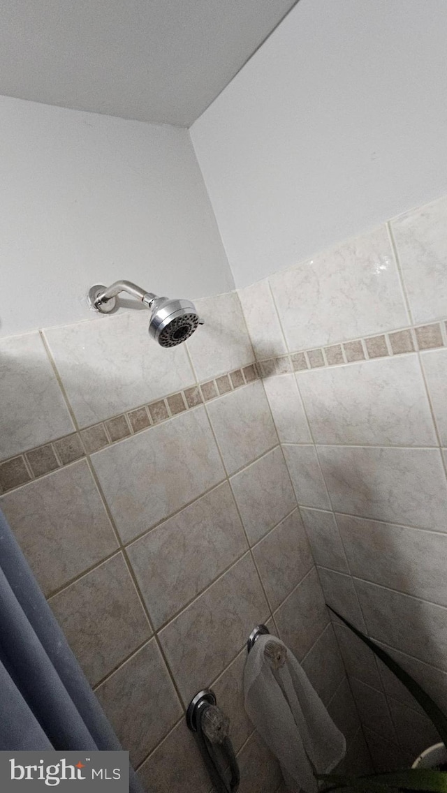 interior details featuring tiled shower