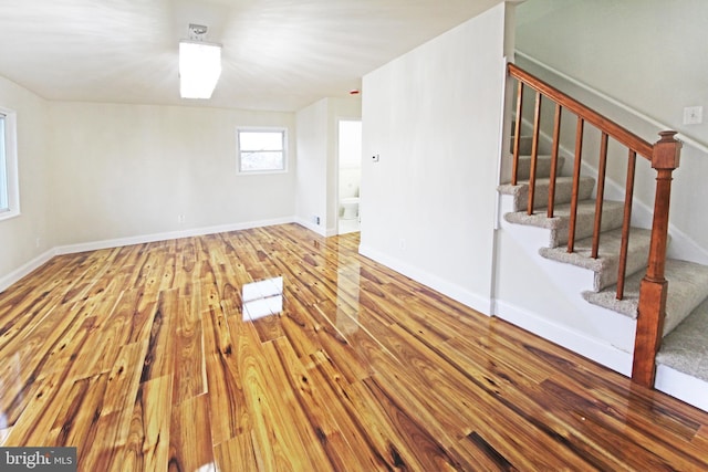 basement with hardwood / wood-style floors