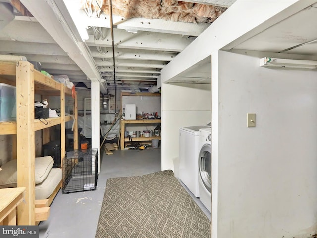 basement featuring separate washer and dryer