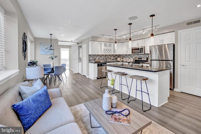 living room with light hardwood / wood-style floors