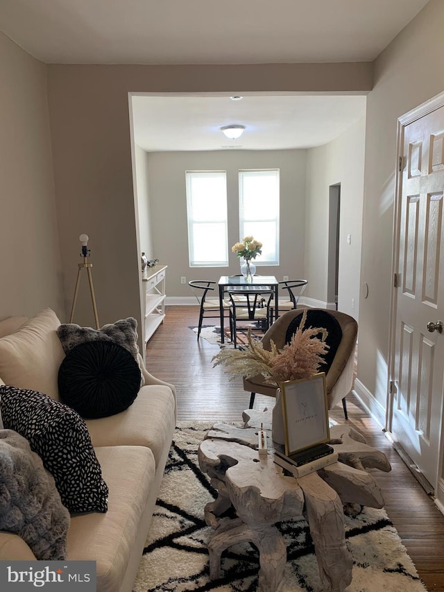 living room with dark wood-type flooring