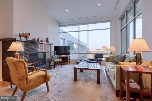 living room featuring expansive windows