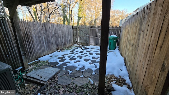 view of snow covered patio