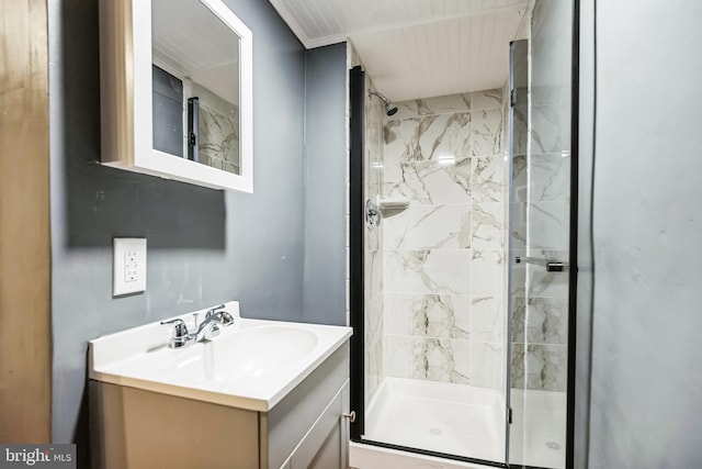 bathroom with vanity and walk in shower