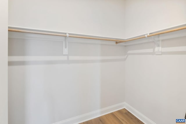 walk in closet with hardwood / wood-style flooring