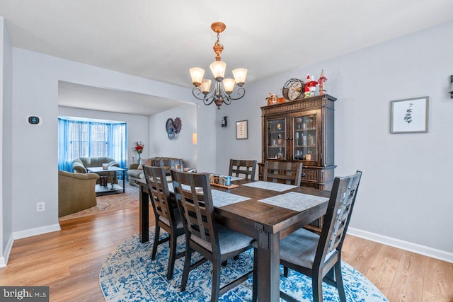 dining room with a chandelier and light wood-type flooring