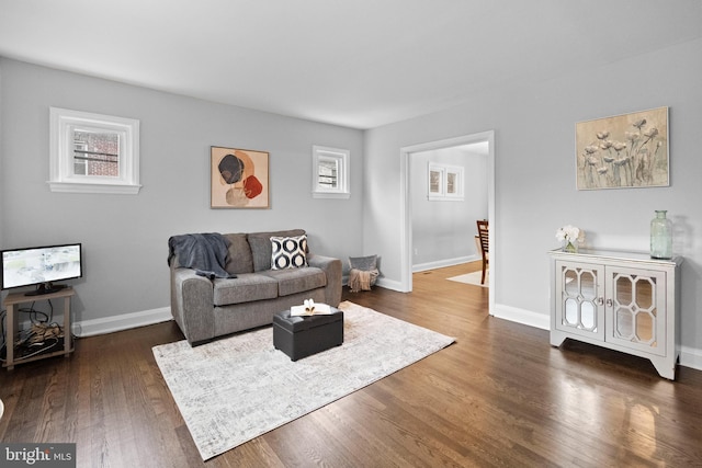 living room with dark wood-type flooring