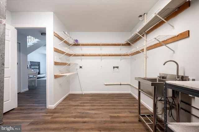 laundry area featuring washer hookup, hookup for an electric dryer, and dark hardwood / wood-style flooring