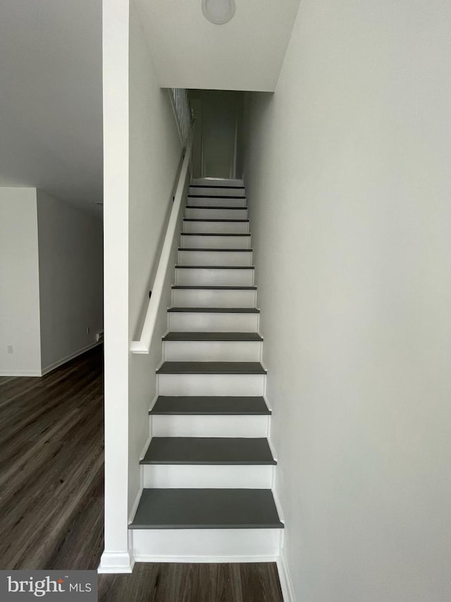 stairway featuring wood-type flooring