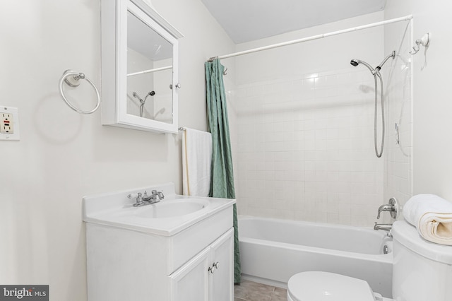 full bathroom with tile patterned floors, vanity, toilet, and shower / tub combo