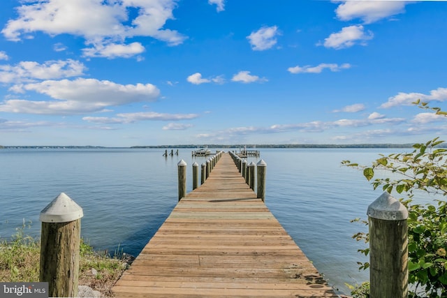 view of dock with a water view