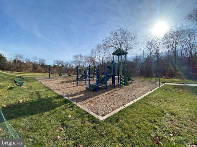 view of play area with a yard