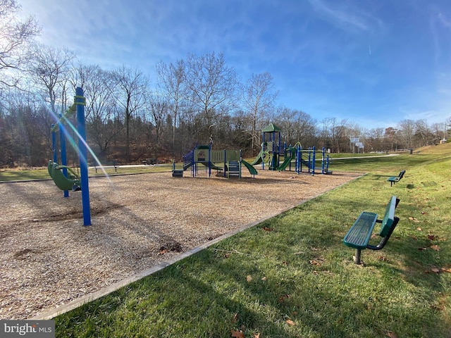 view of play area with a yard