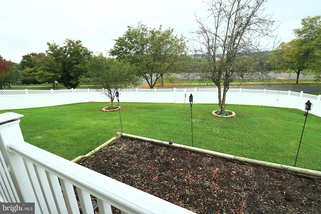 view of yard with a vegetable garden and a fenced backyard
