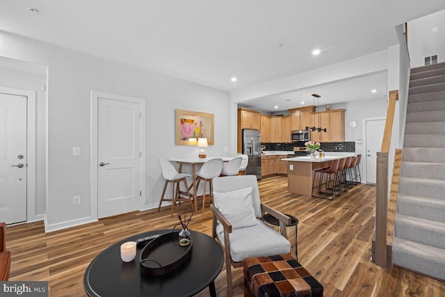 living room with dark wood-type flooring