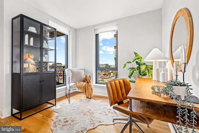 office area with light hardwood / wood-style flooring