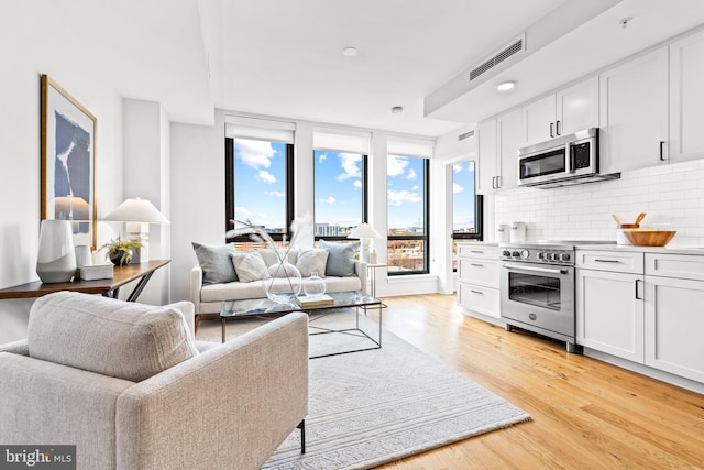 living room with light hardwood / wood-style flooring