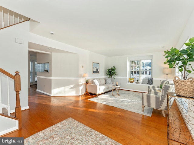 living room with wood-type flooring