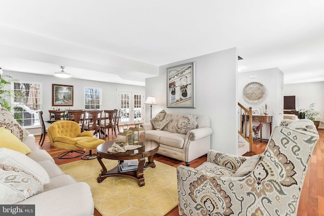 living room with light hardwood / wood-style floors