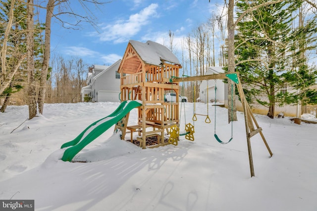 view of snow covered playground