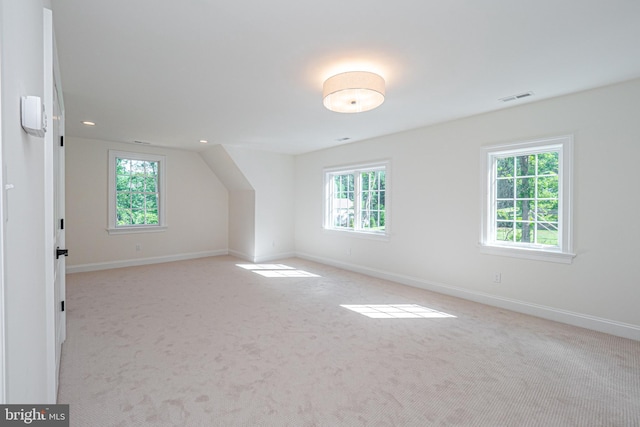 additional living space with light colored carpet