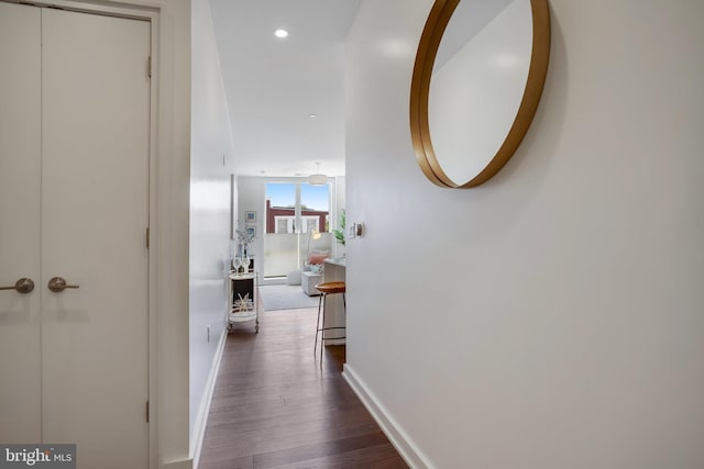 hall with dark hardwood / wood-style floors