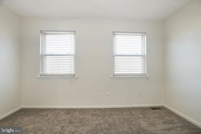 spare room featuring plenty of natural light and carpet flooring