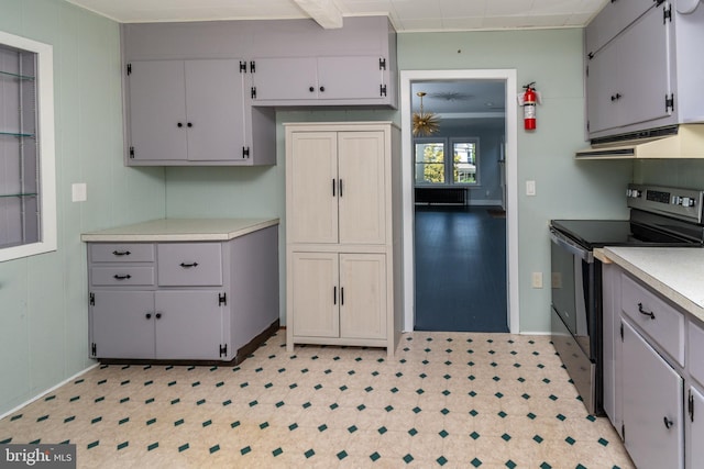 kitchen featuring extractor fan and stainless steel range with electric stovetop