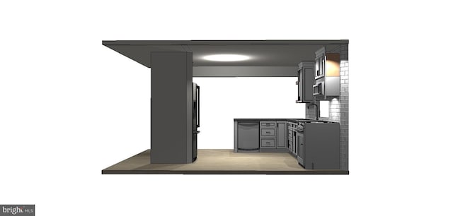 interior space with gray cabinets, fridge with ice dispenser, sink, and dishwasher