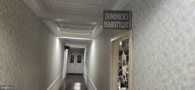 hall with coffered ceiling