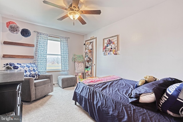 bedroom featuring carpet flooring and ceiling fan