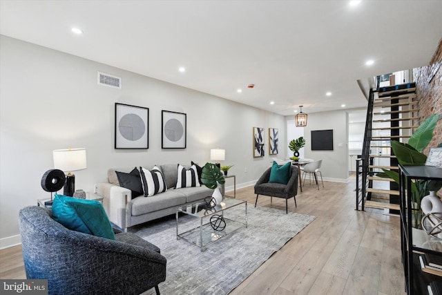 living room with light wood-type flooring