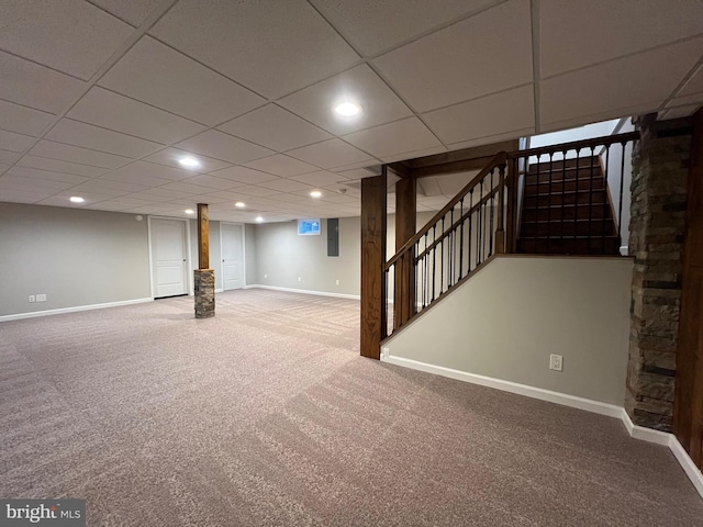 basement featuring carpet flooring