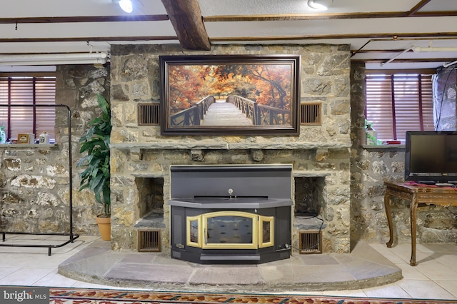 interior details featuring beam ceiling