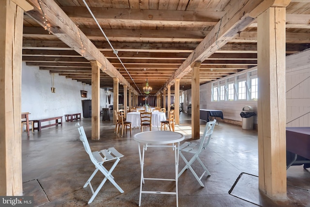 basement with wood ceiling