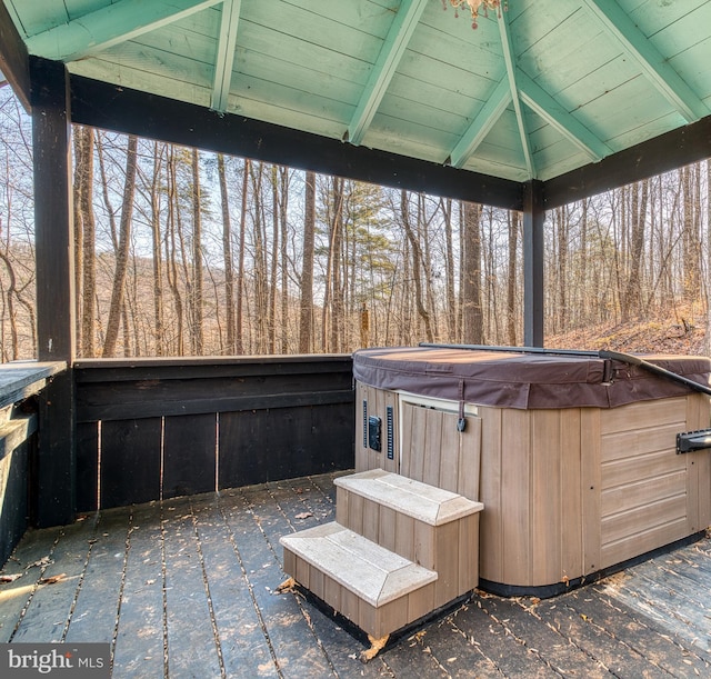 view of patio / terrace with a gazebo and a hot tub