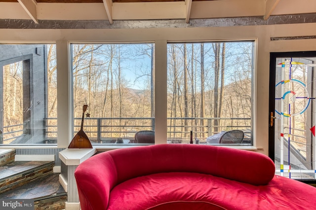 sunroom / solarium with a mountain view and a wealth of natural light