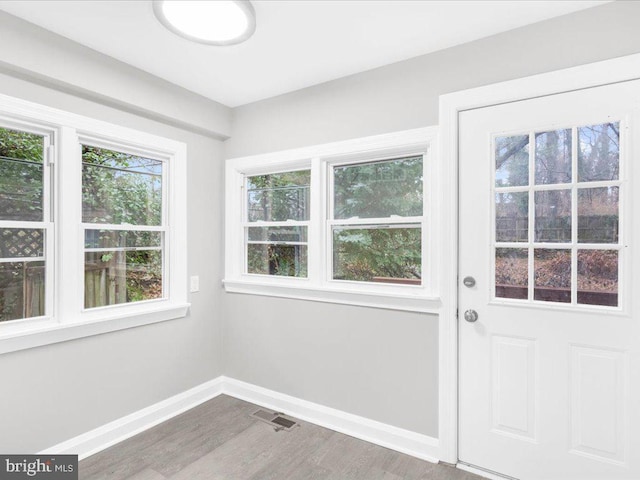 entryway with hardwood / wood-style floors