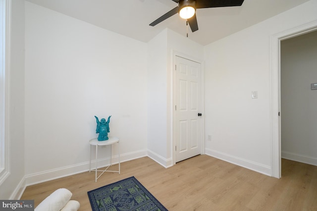 unfurnished room featuring ceiling fan and light wood-type flooring