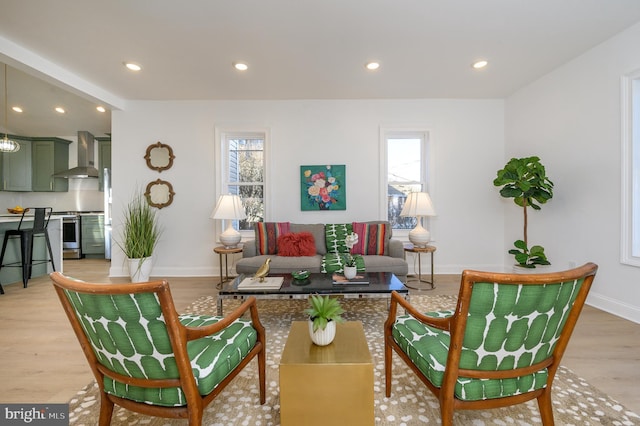 living room featuring light wood-type flooring