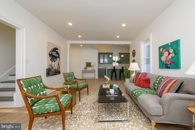 living room featuring light wood-type flooring