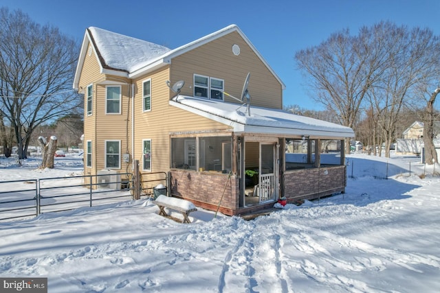 view of snow covered property