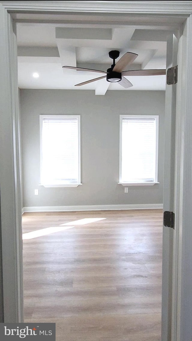 unfurnished room with wood finished floors, a wealth of natural light, and baseboards