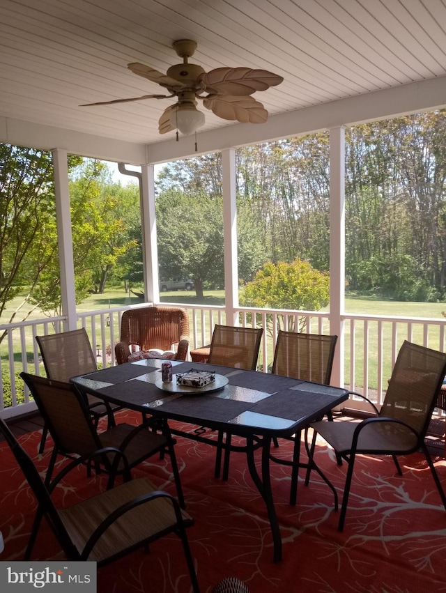 sunroom featuring ceiling fan and a wealth of natural light