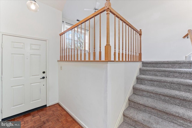 interior space featuring parquet flooring