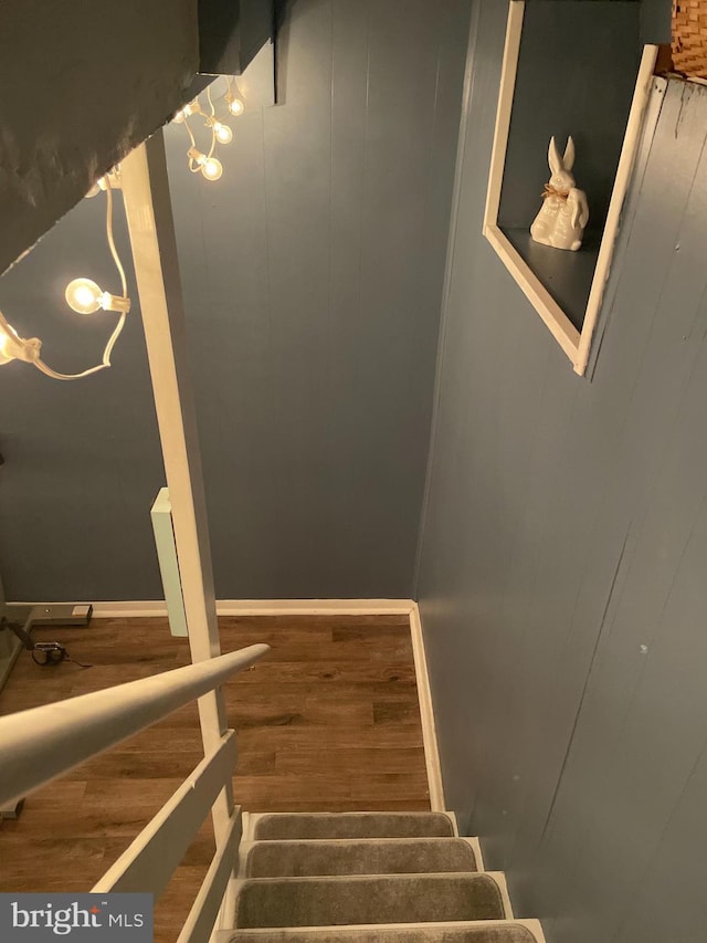 staircase featuring hardwood / wood-style floors