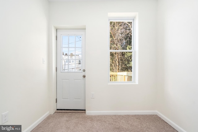 doorway with light carpet and a wealth of natural light