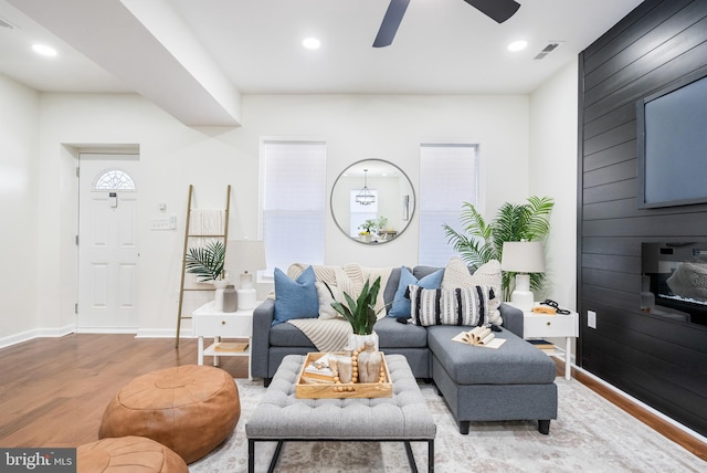 living room with light hardwood / wood-style floors