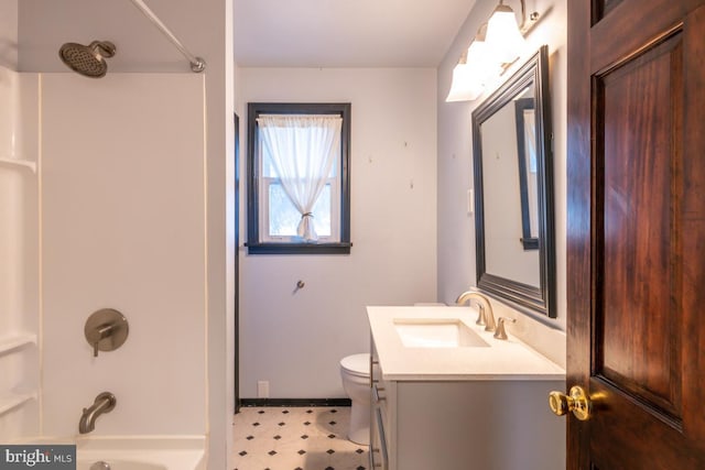 full bathroom with vanity, shower / bathing tub combination, and toilet